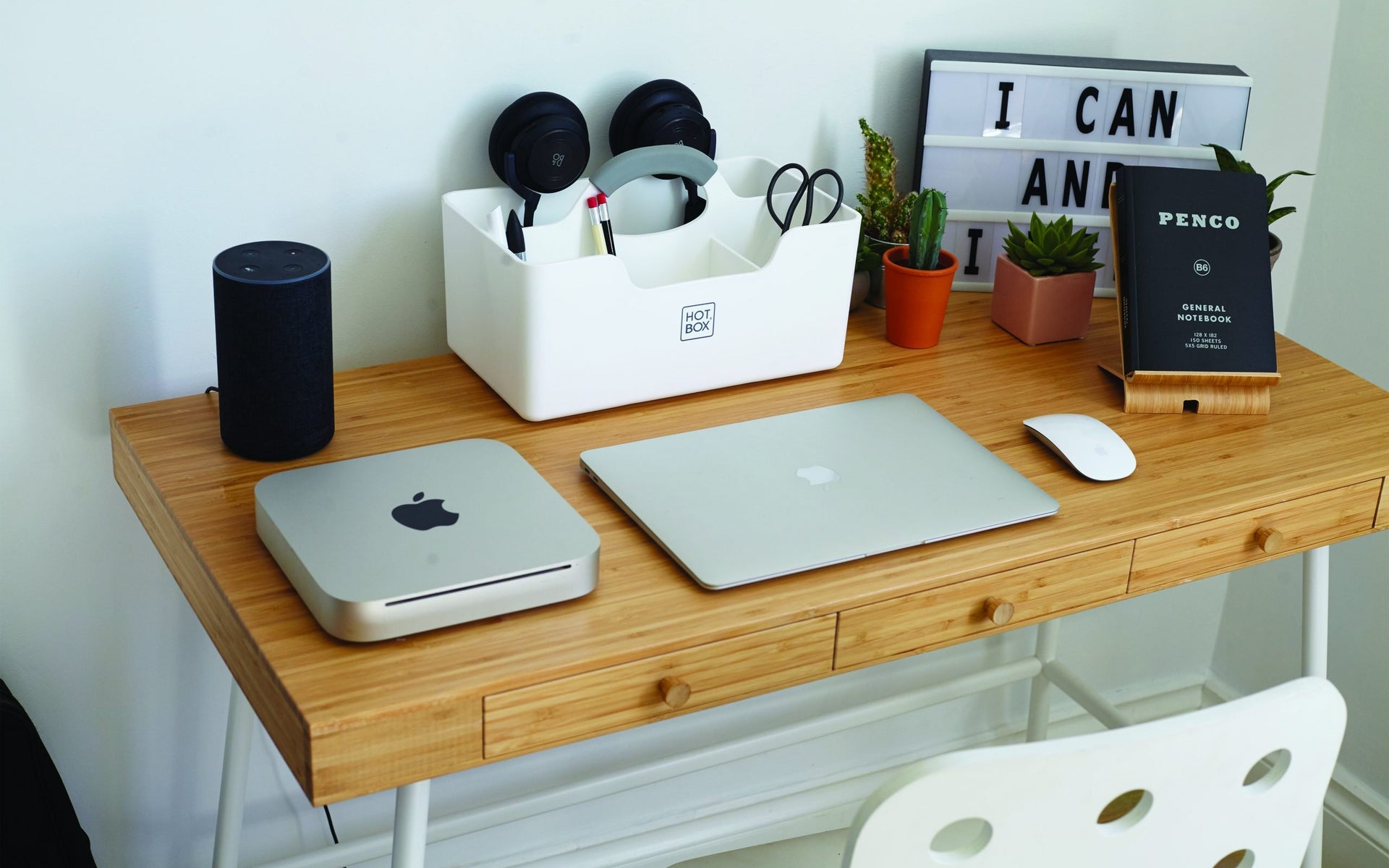 A clean desk ready for home schooling